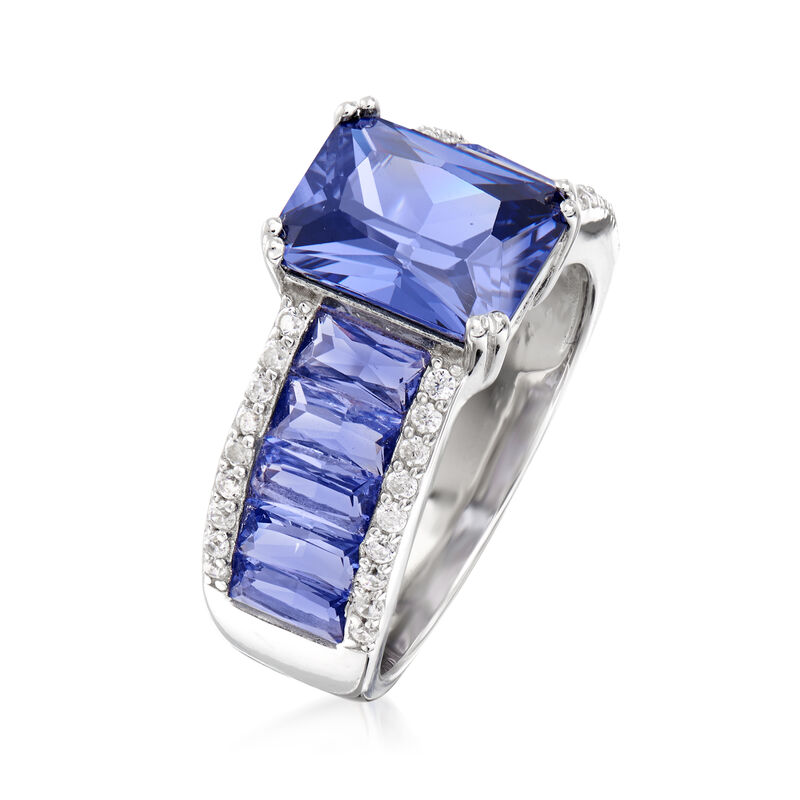 6.75 ct. t.w. Simulated Tanzanite and .20 ct. t.w. CZ Ring in Sterling Silver image number 2