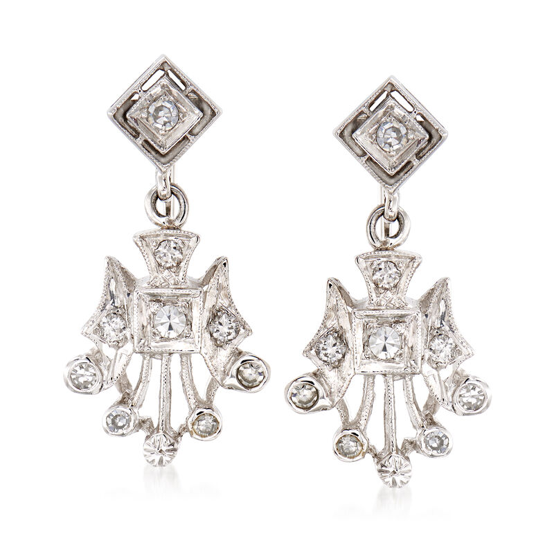 C. 1950 Vintage .50 ct. t.w. Diamond Drop Clip-On Earrings in 14kt White Gold image number 0