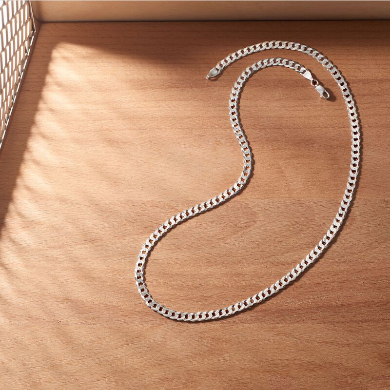 Men's 5mm Sterling Silver Curb-Link Necklace. 22&quot; image number 1