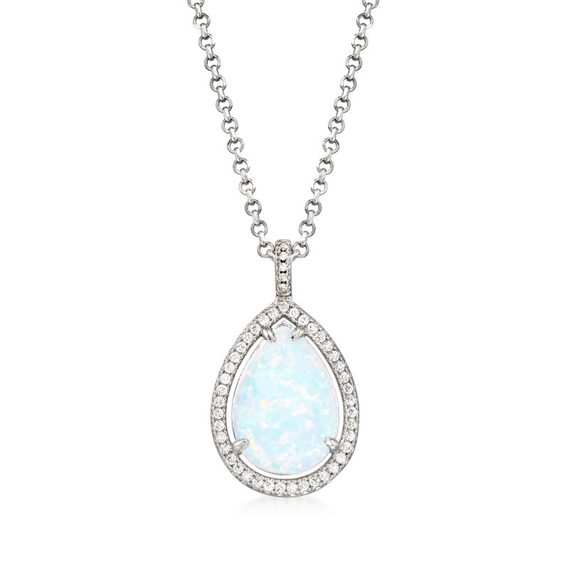 Charles Garnier Synthetic Opal and .32 ct. t.w. CZ Pendant Necklace in Sterling Silver. 17&quot; image number 1