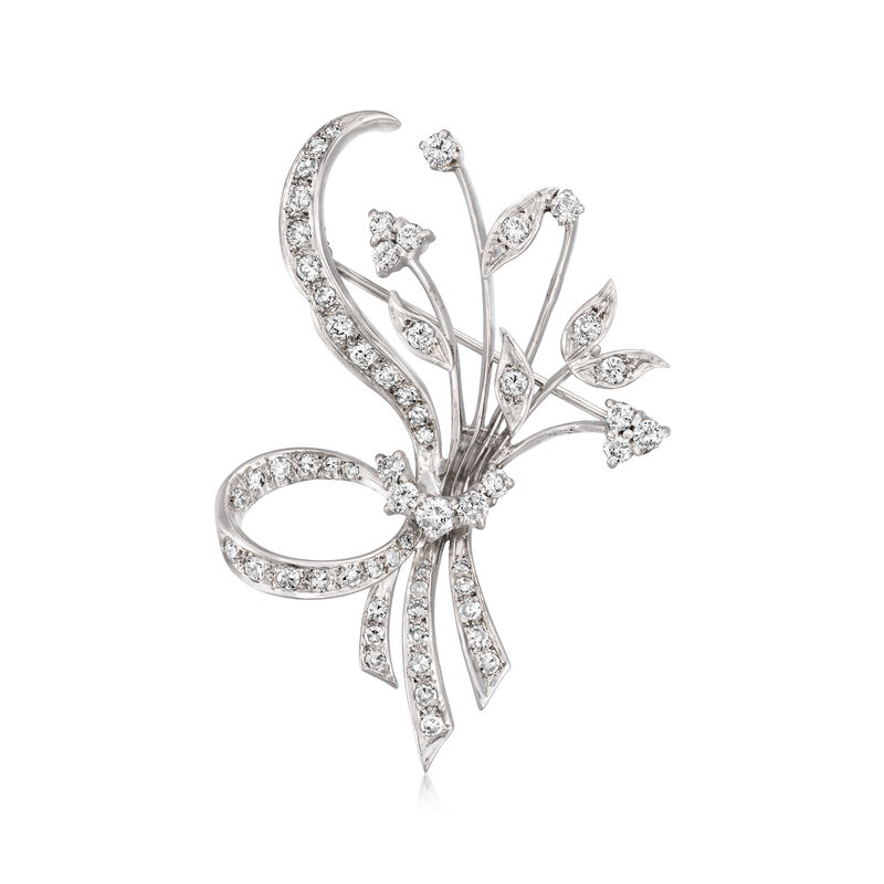 C. 1970 Vintage 1.75 ct. t.w. Diamond Floral Spray Pin in 14kt White Gold image number 0
