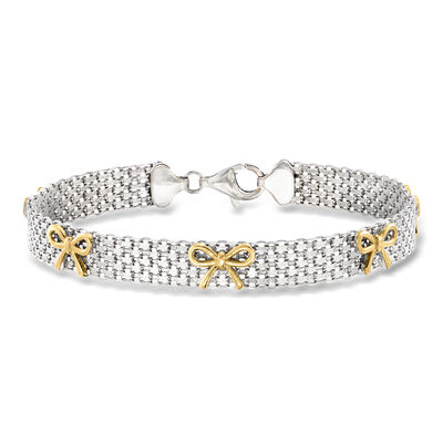 Sterling Silver and 18kt Gold Over Sterling Bow Bismark-Chain Bracelet