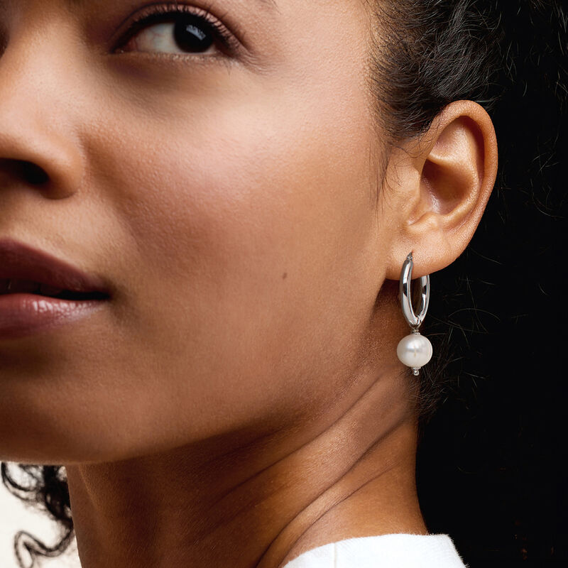 Italian Sterling Silver Jewelry Set: Hoop Earrings and Three Pairs of Interchangeable Drops image number 2