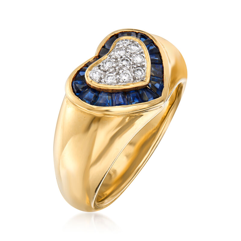 C. 1980 Vintage .80 ct. t.w. Sapphire and .15 ct. t.w. Diamond Heart Ring in 18kt Yellow Gold. Size 6.75 image number 2