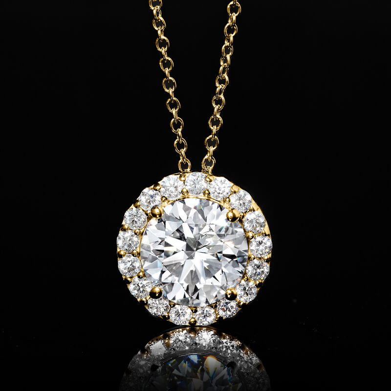 2.00 ct. t.w. Lab-Grown Diamond Halo Pendant Necklace in 14kt Yellow Gold image number 2