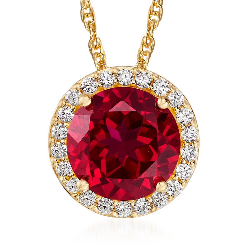 3.40 Carat Simulated Ruby and .33 ct. t.w. CZ Necklace in 18kt Gold Over Sterling image number 0