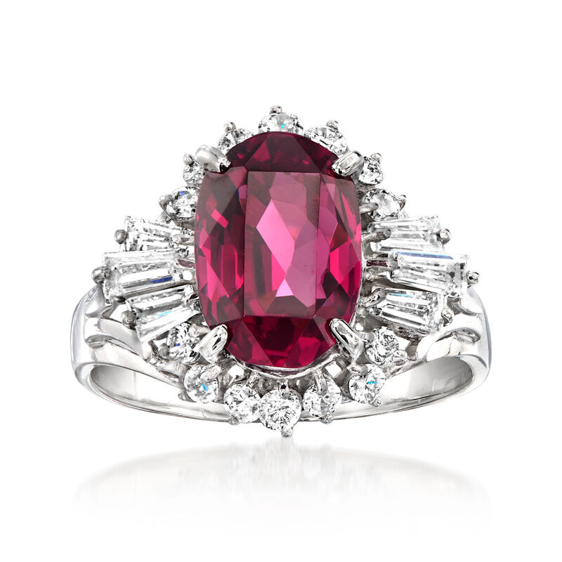 C. 2000 Vintage 4.29 Carat Rhodolite Garnet and .81 ct. t.w. Diamond Ring in Platinum. Size 7 image number 0