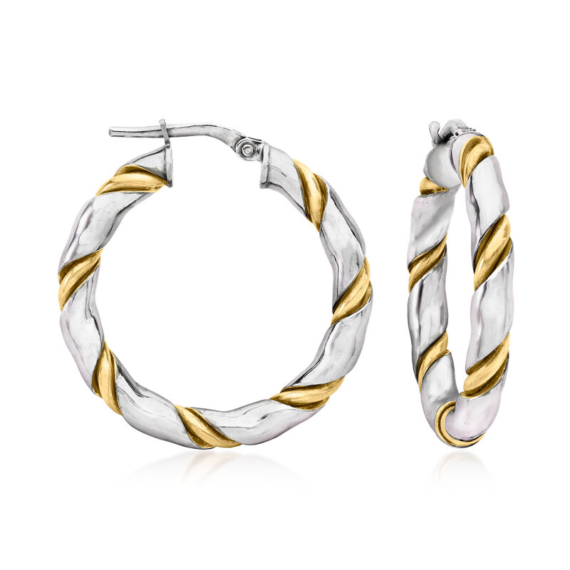 Italian Sterling Silver and 18kt Gold Over Sterling Twisted Hoop Earrings. 1 1/8&quot; image number 0