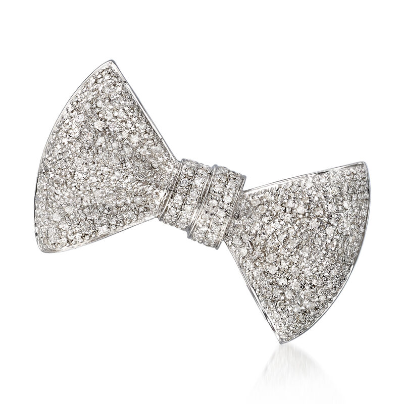 .75 ct. t.w. Pave Diamond Bow Pin in Sterling Silver image number 0
