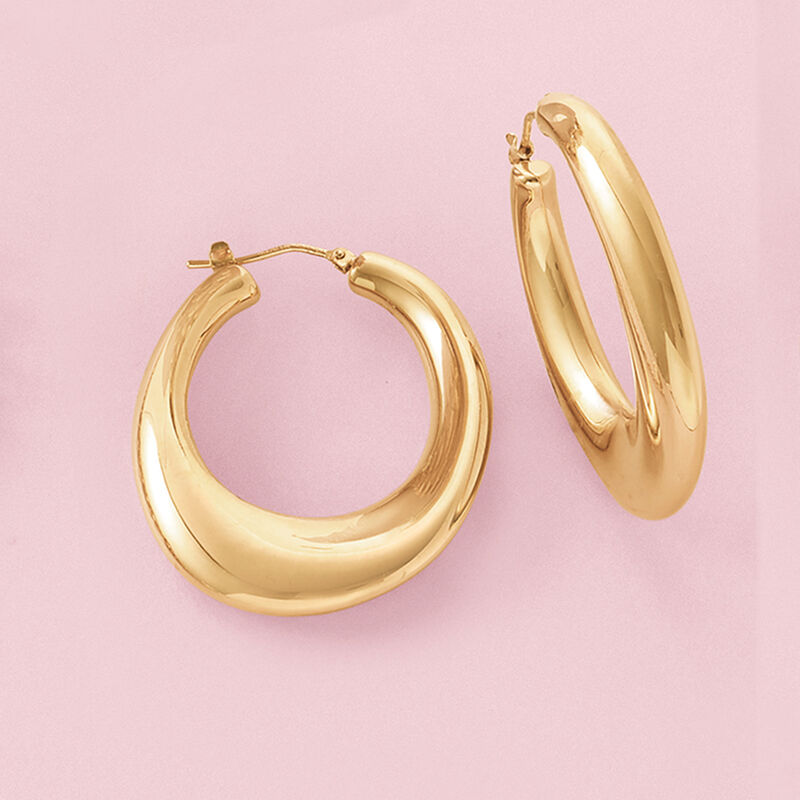 Italian Andiamo 14kt Yellow Gold Over Resin Hoop Earrings. 1 1/2&quot; image number 3