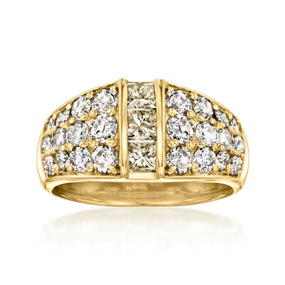 C. 1990 Vintage 2.00 ct. t.w. Diamond Three-Row Ring in 18kt Yellow Gold