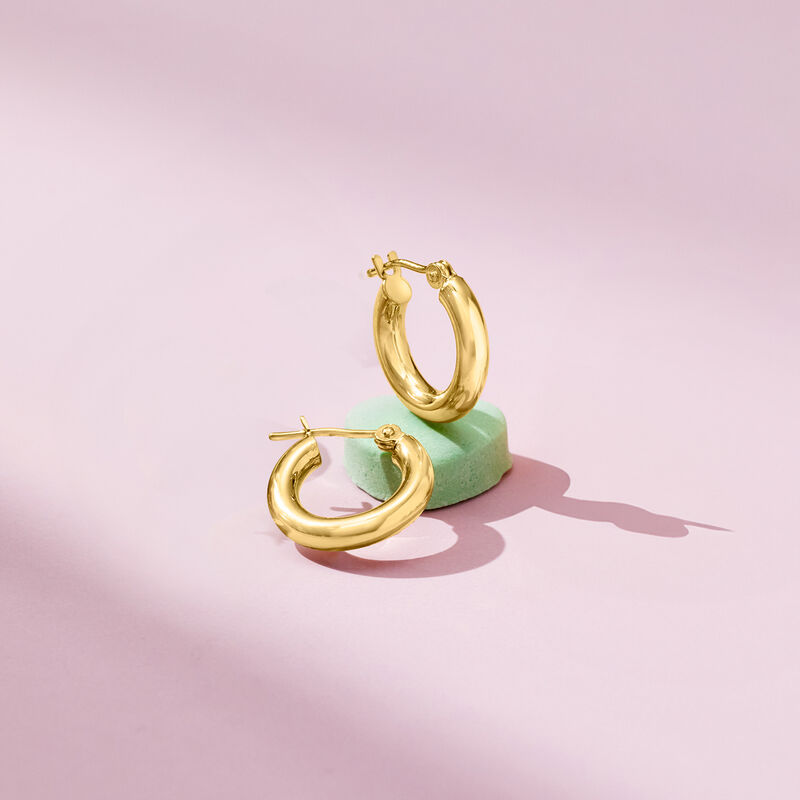 Italian 3mm 14kt Yellow Gold Huggie Hoop Earrings. 1/2&quot; image number 1