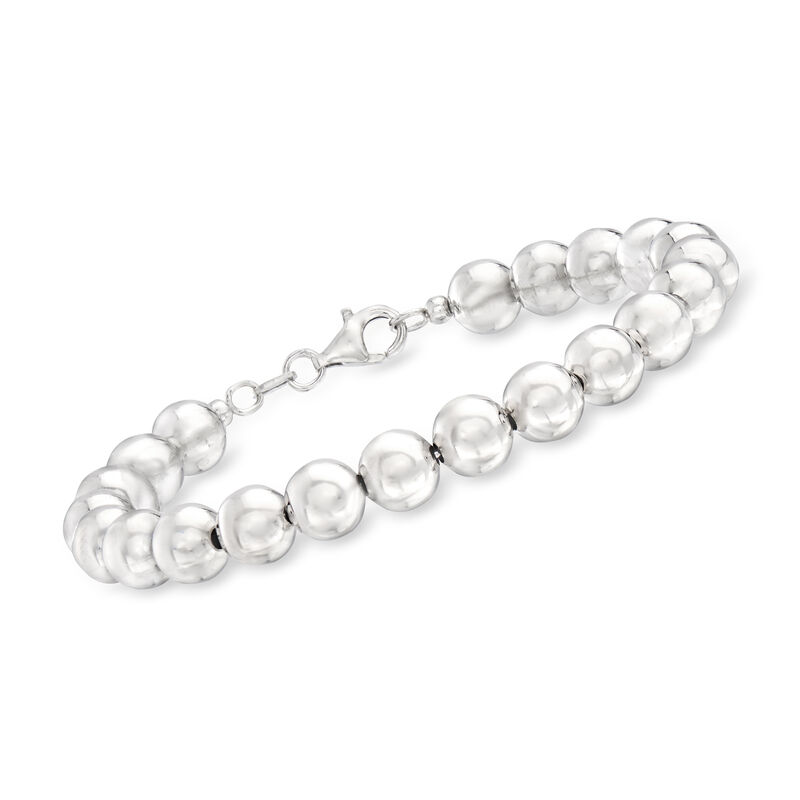 Italian 8mm Sterling Silver Bead Bracelet image number 0
