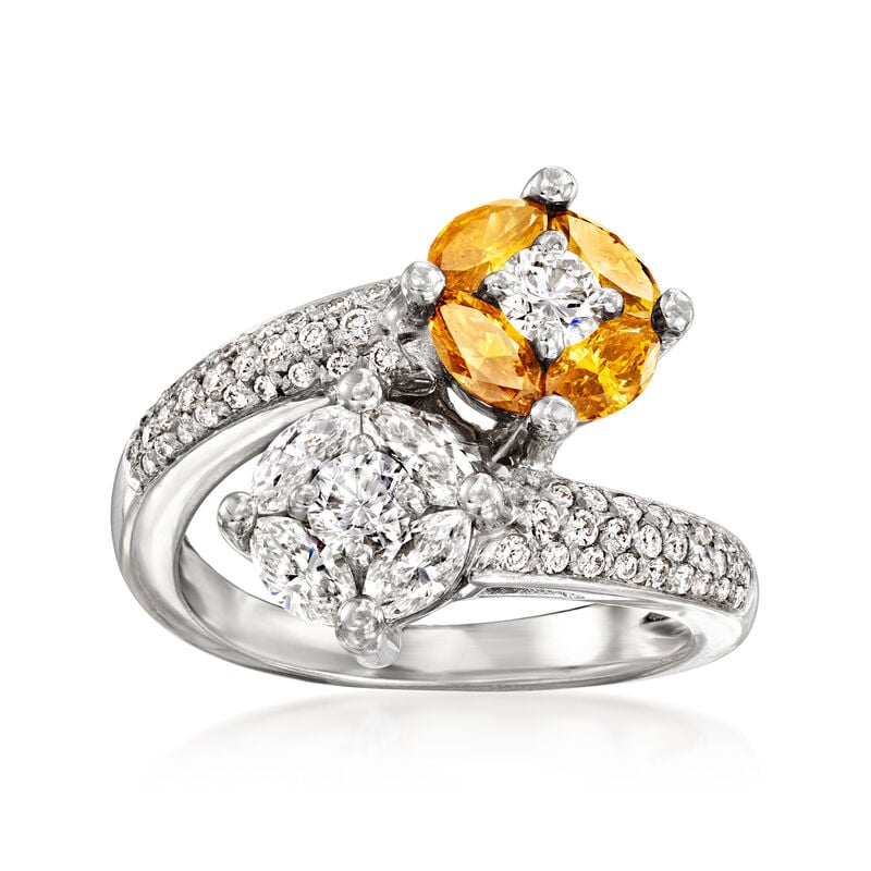C. 2000 Vintage 1.80 ct. t.w. Yellow and White Diamond Bypass Ring in 18kt White Gold. Size 6.5 image number 0