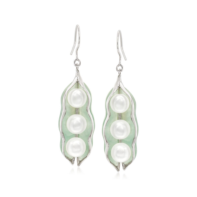 Cultured Pearl and Jade Pod Drop Earrings in Sterling Silver image number 0