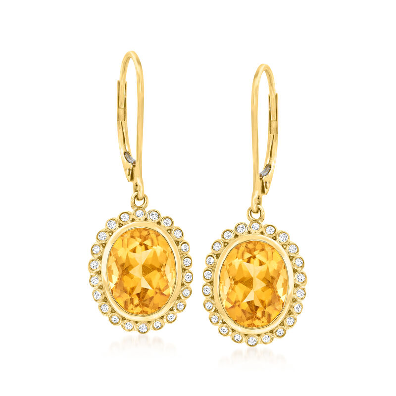 3.60 ct. t.w. Citrine and .14 ct. t.w. Diamond Drop Earrings in 14kt Yellow Gold  image number 0