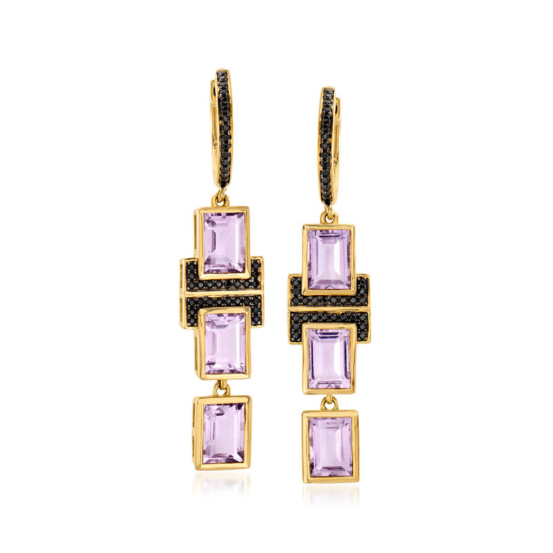 5.00 ct. t.w. Amethyst and .20 ct. t.w. Black Spinel Drop Earrings in 18kt Gold Over Sterling image number 2