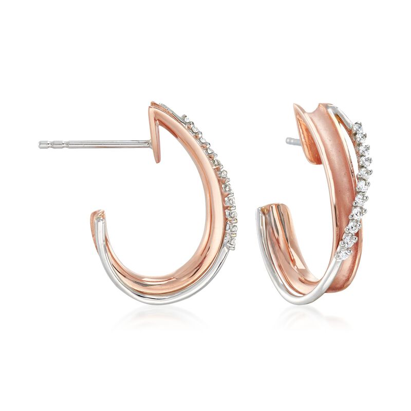 Simon G. &quot;Modern Enchantment&quot; .13 ct. t.w. Diamond Curve J-Hoop Earrings in 18kt Two-Tone Gold. 5/8&quot; image number 0