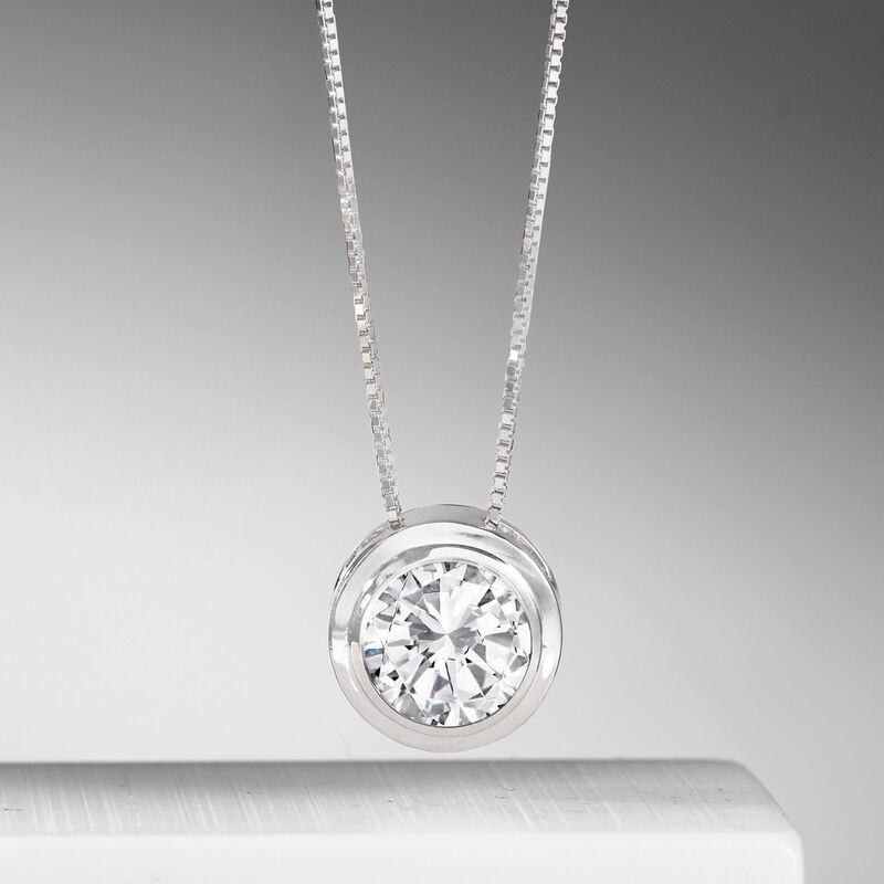 1.00 Carat Bezel-Set Diamond Solitaire Necklace in 14kt White Gold image number 2