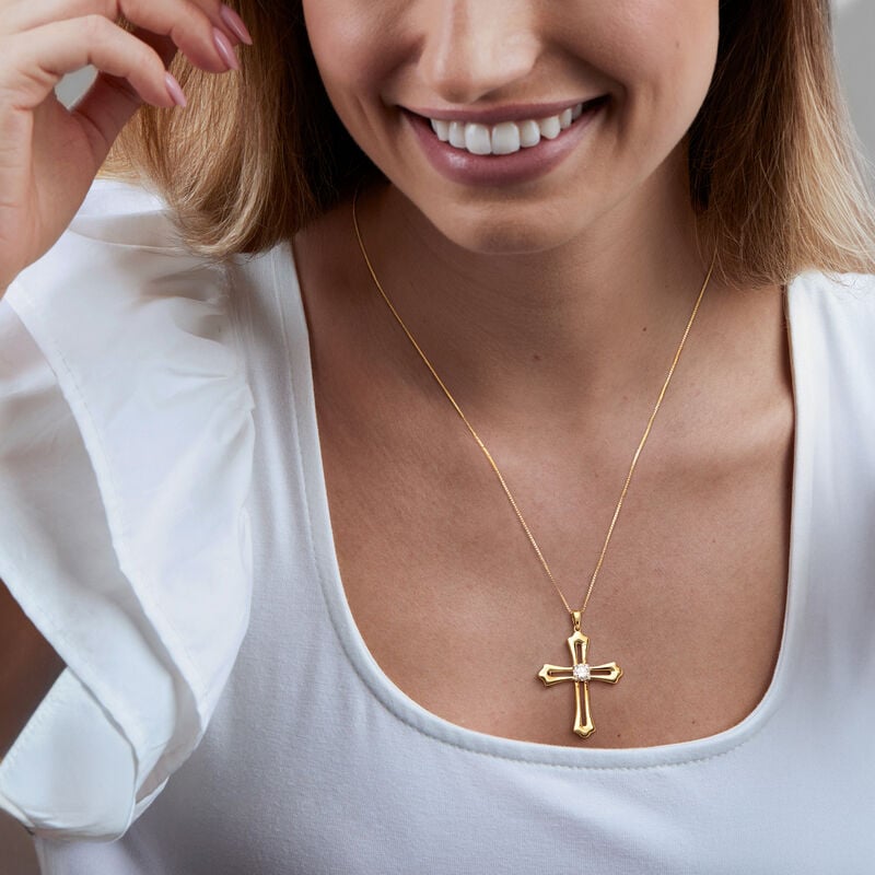 .50 Carat Lab-Grown Diamond Cross Pendant Necklace in 18kt Gold Over Sterling. 18" image number 0