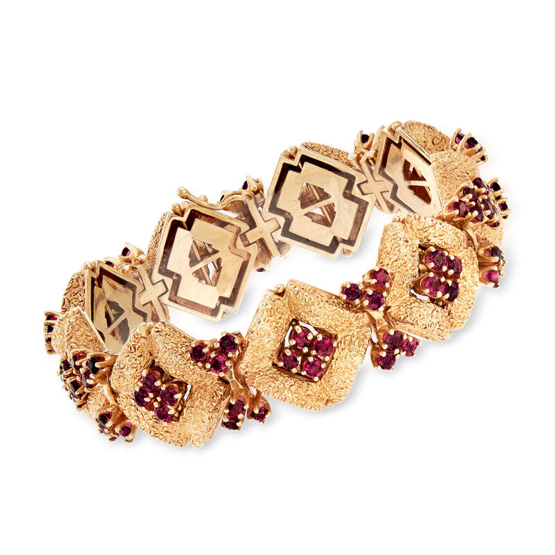 C. 1970 Vintage 11.70 ct. t.w. Ruby Cluster Bracelet in 14kt Yellow Gold image number 0