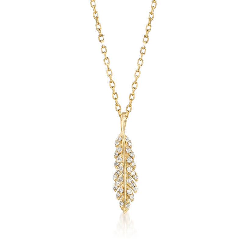 .12 ct. t.w. Diamond Feather Pendant Necklace in 14kt Yellow Gold. 18&quot; image number 1