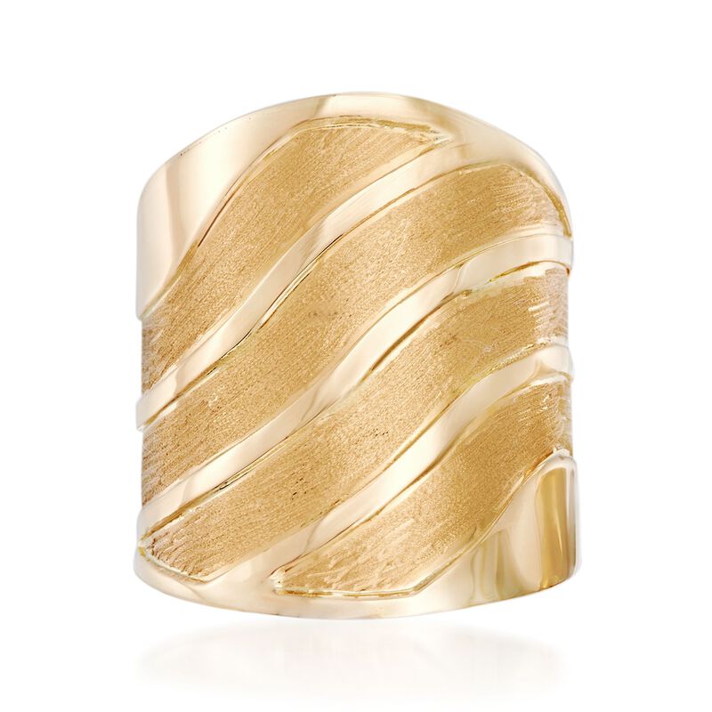 Italian 18kt Yellow Gold Satin-Finished and Polished Wave Ring. Size 5 image number 0