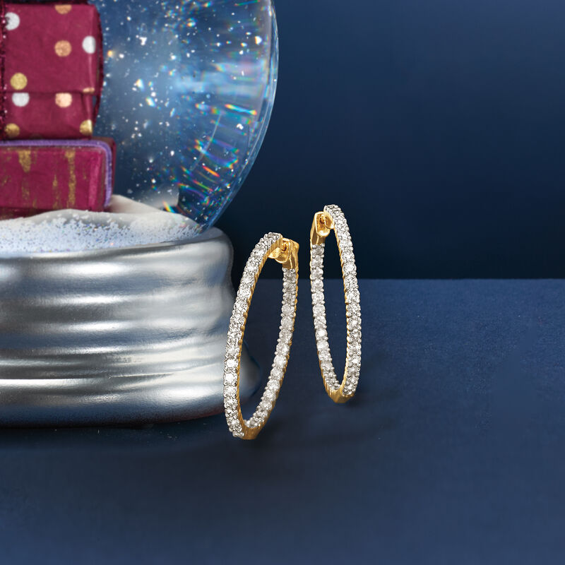 3.00 ct. t.w. Diamond Inside-Outside Hoop Earrings in 14kt Yellow Gold. 1 3/8&quot; image number 3