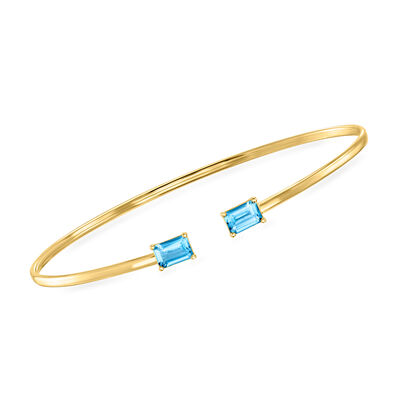 Italian 1.60 ct. t.w. Swiss Blue Topaz Cuff Bracelet in 14kt Yellow Gold