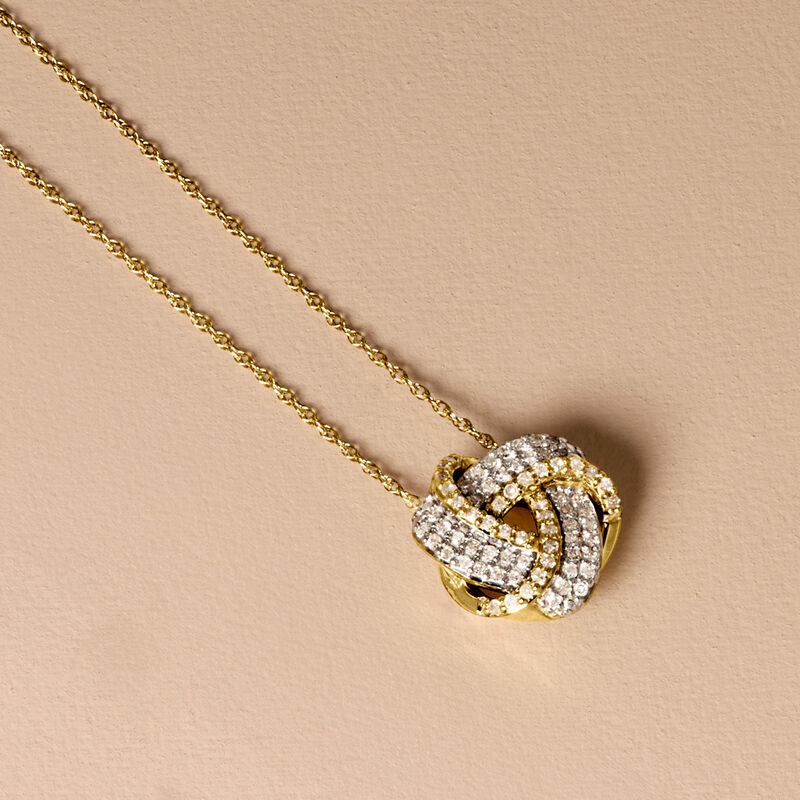 .20 ct. t.w. Diamond Love Knot Pendant Necklace in 10kt Yellow Gold. 16" image number 4