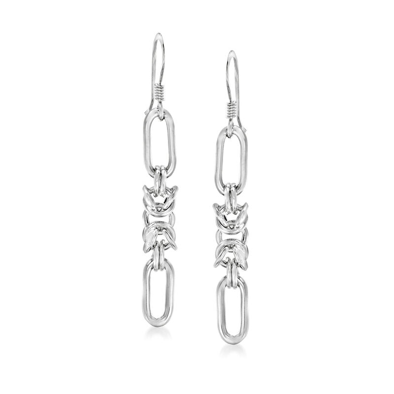 Italian Sterling Silver Byzantine Paper Clip Link Earrings  image number 0