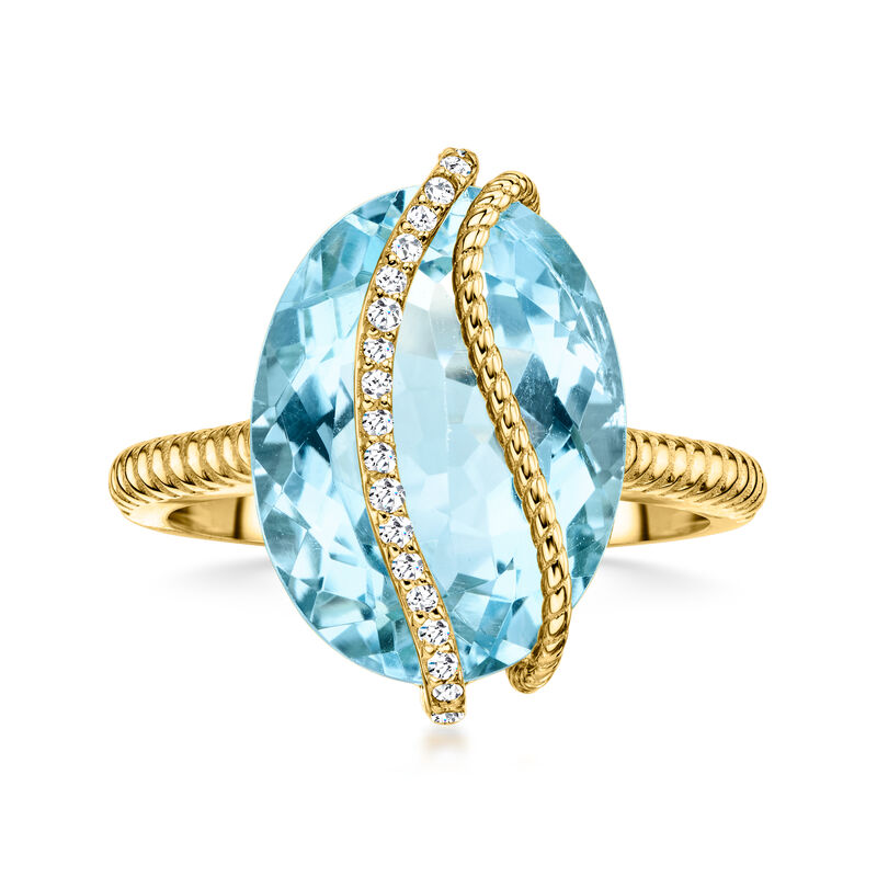 11.00 Carat Sky Blue Topaz Ring with .10 ct. t.w. Diamonds in 18kt Gold Over Sterling image number 0