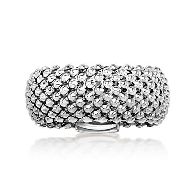 Italian Sterling Silver Flat Popcorn-Link Ring