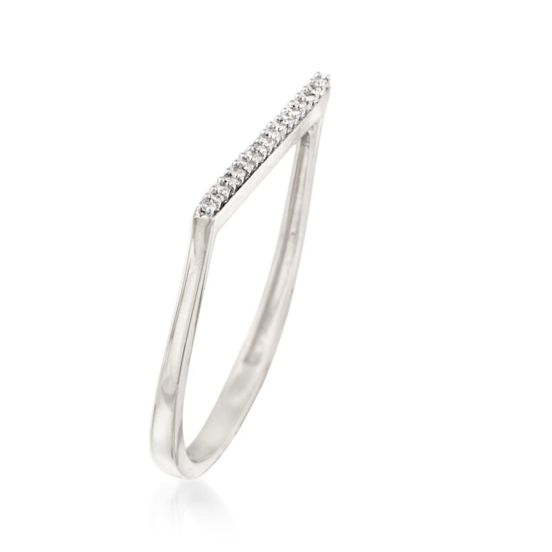 14kt White Gold Bar Ring with Diamond Accents image number 2
