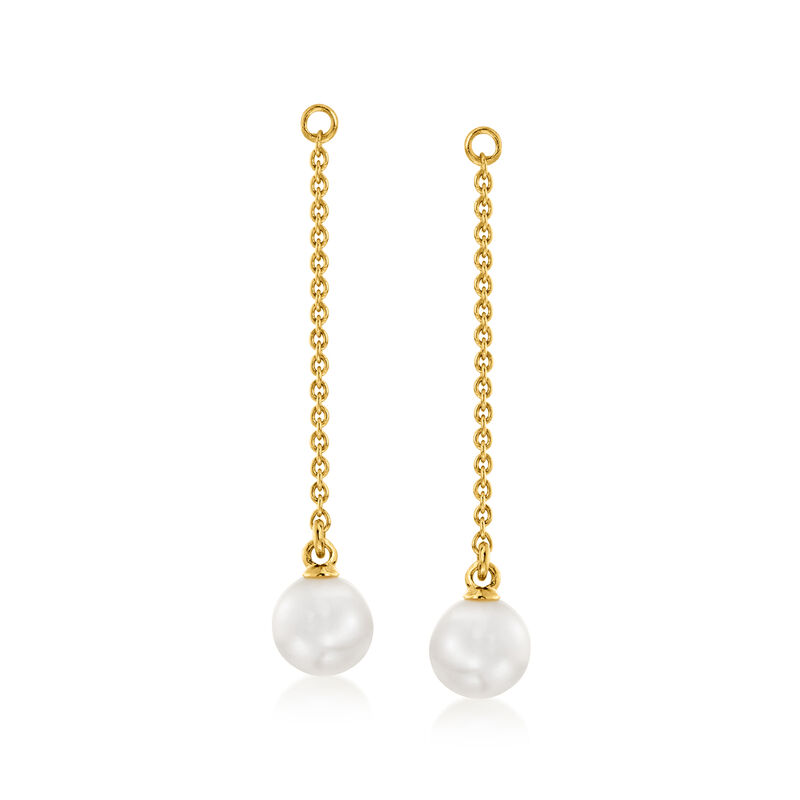 .10 ct. t.w. Lemon Quartz and White Enamel Flower Earrings with Removable 6.5-7mm Cultured Pearl Drops in 18kt Gold Over Sterling  image number 3