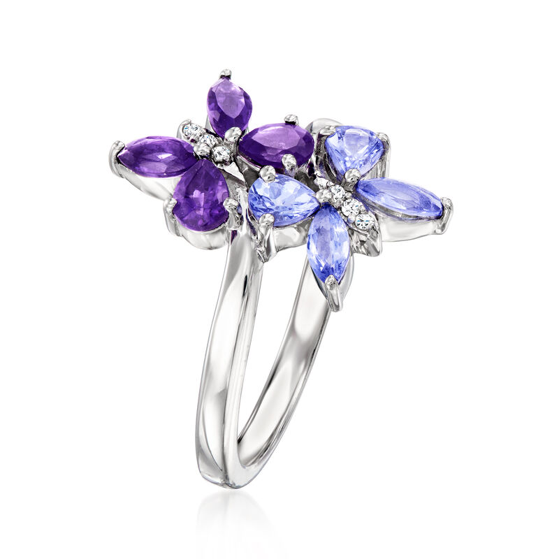 .40 ct. t.w. Amethyst and .40 ct. t.w. Tanzanite Butterfly Ring with White Zircon in Sterling Silver image number 2