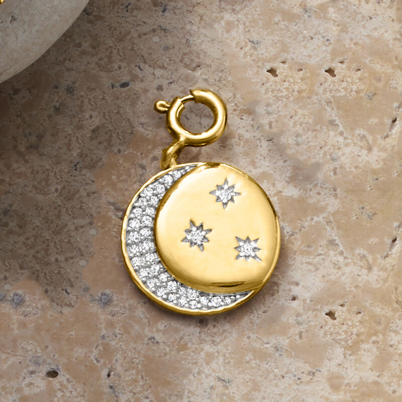 .15 ct. t.w. Diamond Moon and Stars Charm in 18kt Gold Over Sterling image number 3