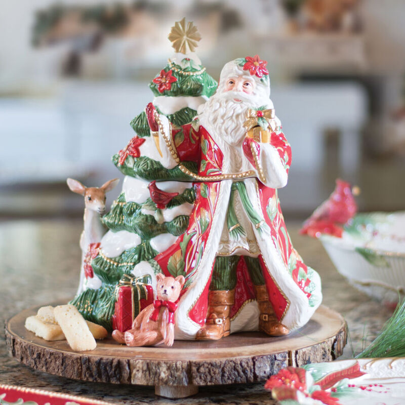 Fitz and Floyd "Cardinal Christmas" Santa Cookie Jar image number 4