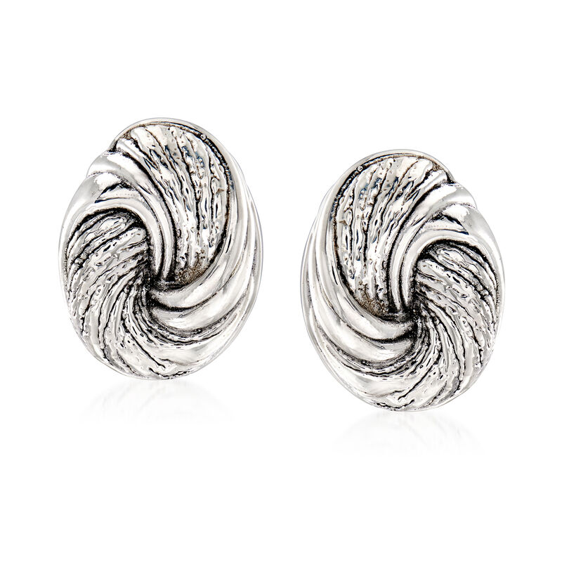 Sterling Silver Textured Swirl Oval Earrings image number 0