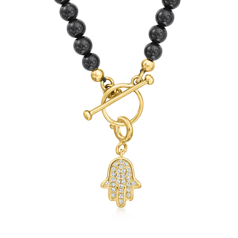 .10 ct. t.w. CZ Hamsa Charm in 18kt Gold Over Sterling  image number 3