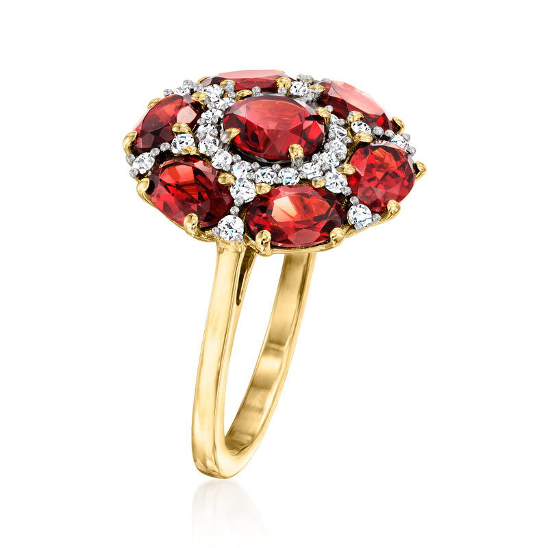 4.70 ct. t.w. Garnet and .38 ct. t.w. Diamond Floral Ring in 18kt Gold Over Sterling image number 1