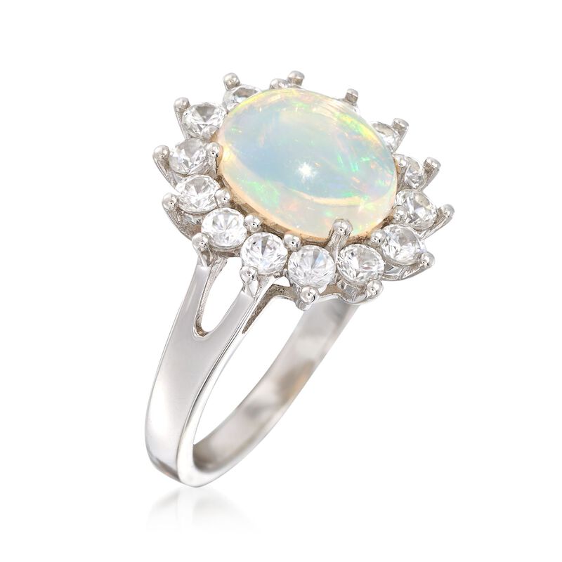 Opal and .90 ct. t.w. White Zircon Ring in Sterling Silver image number 2
