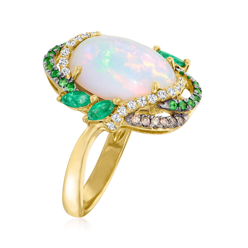 Ethiopian Opal and .40 ct. t.w. Multi-Stone Ring With.27 ct. t.w. Multicolored Diamonds in 14kt Yellow Gold image number 2
