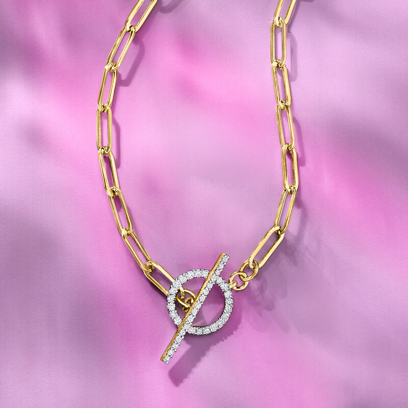 .25 ct. t.w. Diamond Toggle Clasp Paper Clip Link Necklace in 14kt Yellow Gold image number 2