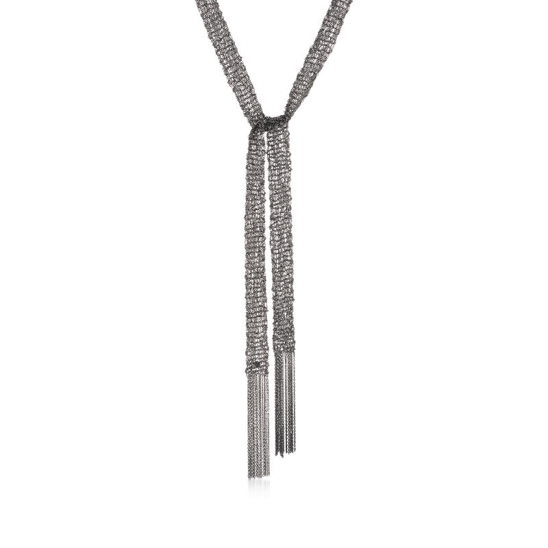 Italian Gunmetal Sterling Silver Mesh Tie Necklace image number 0