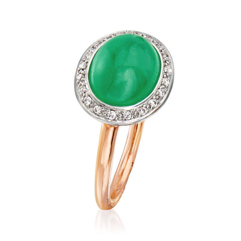 C. 1990 Vintage Mimi Milano Green Jade and .15 ct. t.w. Diamond Ring in 18kt Two-Tone Gold image number 2