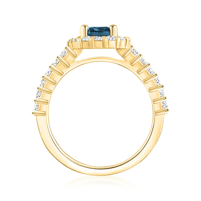 1.20 Carat London Blue Topaz Ring with .65 ct. t.w. Diamonds in 14kt Yellow Gold image number 2