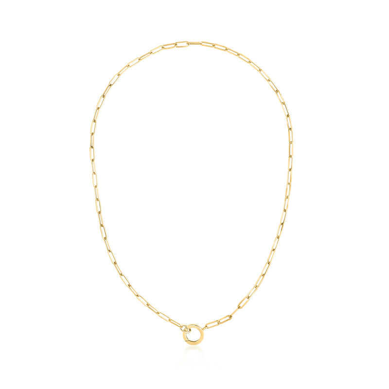 14kt Yellow Gold Circle Charm Paper Clip Link Necklace. 18&quot; image number 1