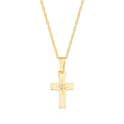 Baby's 14kt Yellow Gold Cross Pendant Necklace with Single Diamond