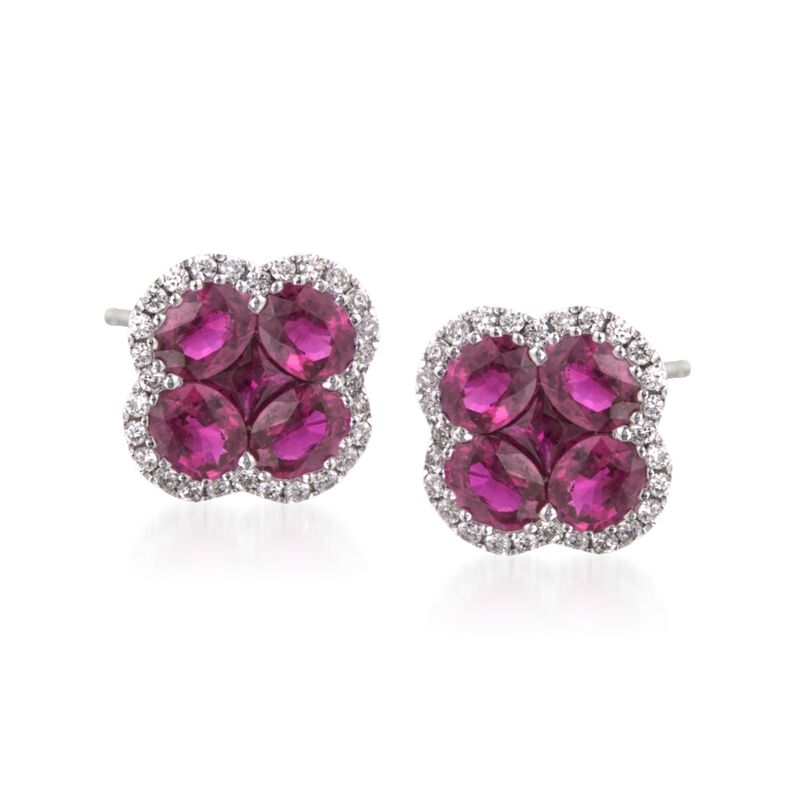 Gregg Ruth 2.65 ct. t.w. Ruby and .28 ct. t.w. Diamond Floral Stud Earrings in 18kt White Gold image number 0